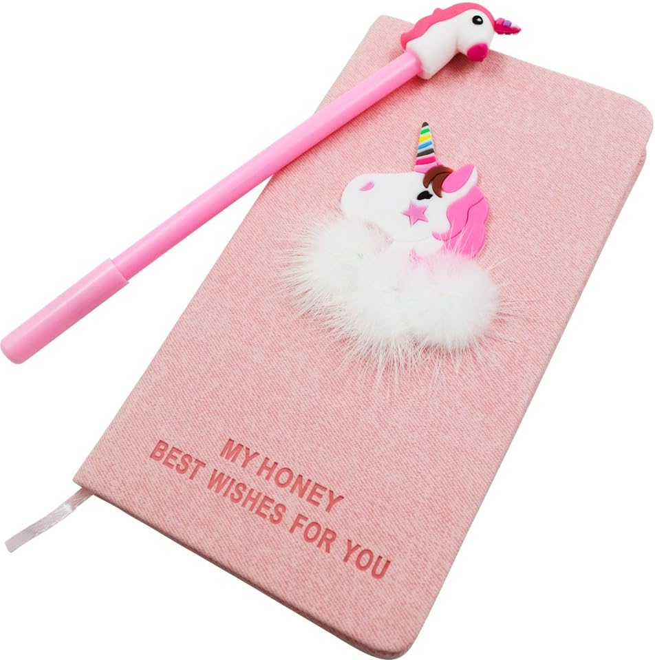 Funkeet Unicorn Notebook Set Gel Pen Set Handmade Stationery Back to School Supplies Traveler Diary Unicorn Gifts for Girls Kids (Unicorn-B)