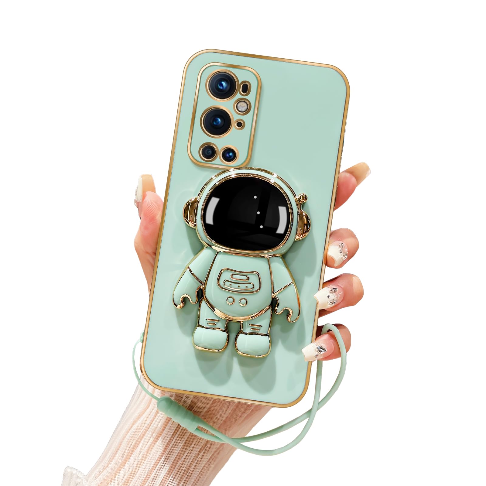 Tesazxcn for OnePlus 9 Pro Phone Case Cute 6D Astronaut Case with Stand Function,with Lanyard Luxury Plating Case Cover Electroplated Case for OnePlus