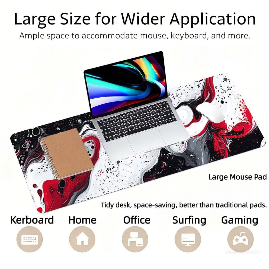 Lpfieonn Retro Großes Schreibtischunterlage, XXL Schreibtischunterlagen, Schwarz XXL Wasserdicht Gaming Mousepad mit Vernähter Rand und Rutschfeste Gummibasis, für Laptop/Hause/Büro 120x60cm PF-3705