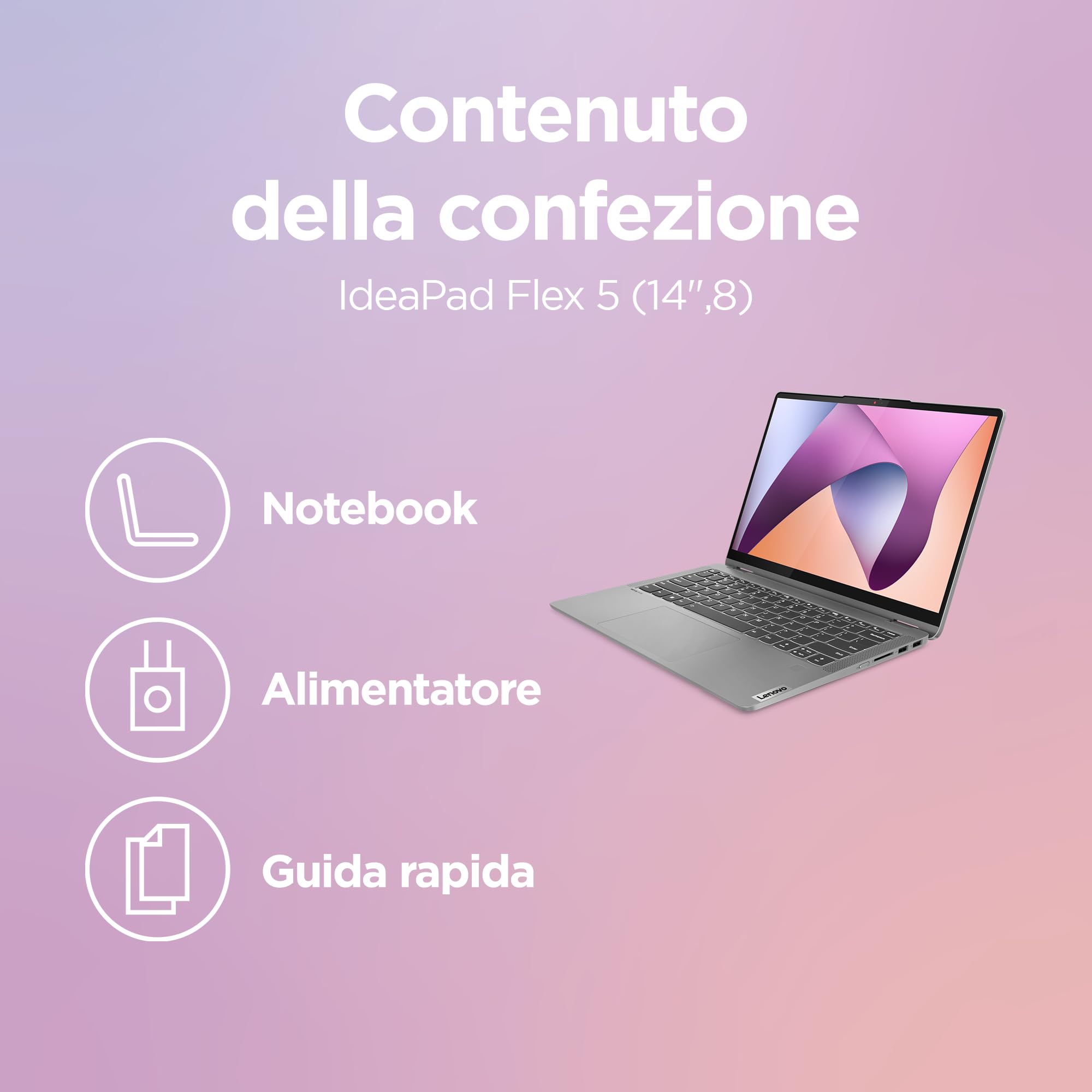 Lenovo IdeaPad Flex 5 Notebook AMD Ryzen 7 7730U 16GB RAM 512GB SSD 14" Touch WUXGA IPS Windows 11 Home Tastiera italiana Digital Pen Arctic Grey