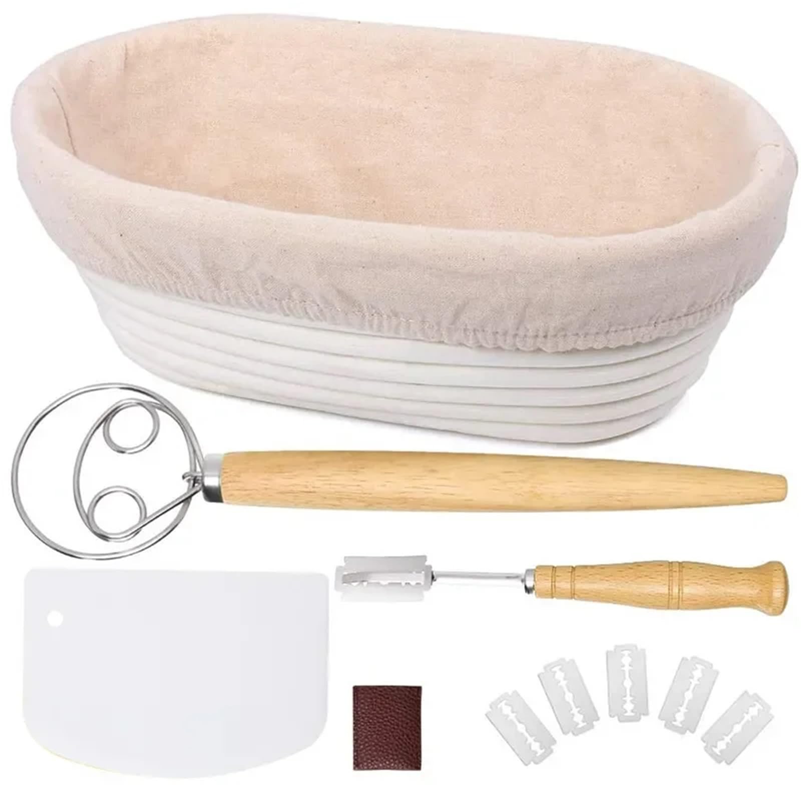 Backenwerkzeuge Set Teig Gärung Brot Gärkörbe for Heimbäcker Sauerteig Rattan Korb Küchenwerkzeug FüR Brot(11PCS)