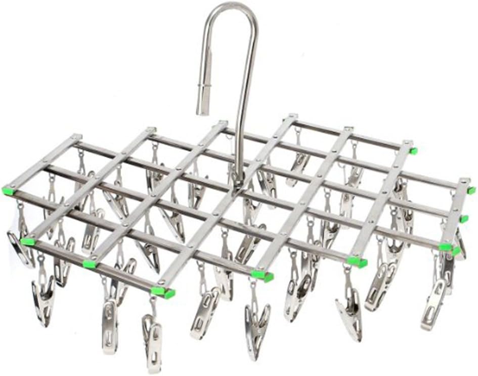 Stainless Steel Hanging Clothes Drying Rack Folding 35 Clips - collapsible Portable Metal Hanger to Hang Dry Clothes Outdoor & Indoor, Save Space in Closet For Baby Clothes, Towels, Socks