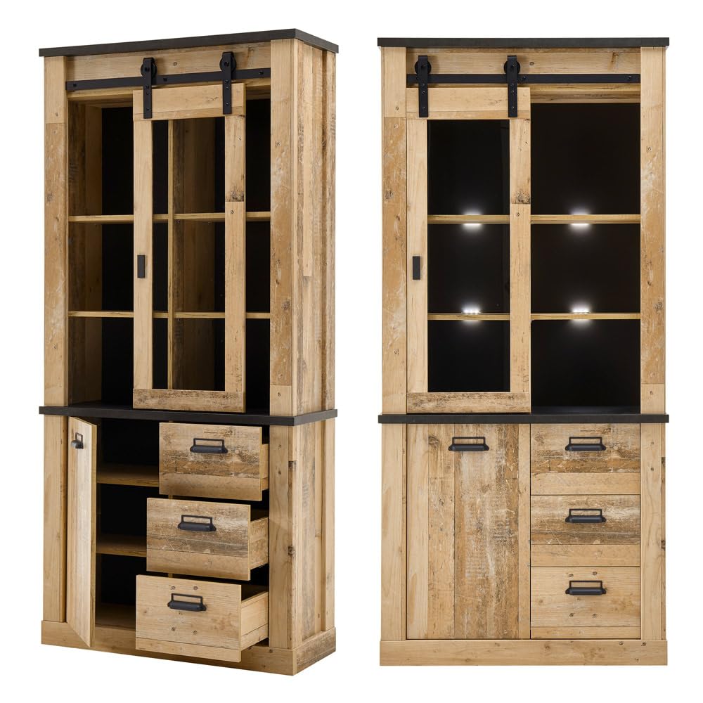 Lomadox Wohnzimmer Komplett Set Old Style hell anthrazit B/H/T: ca. 570/201/43 cm