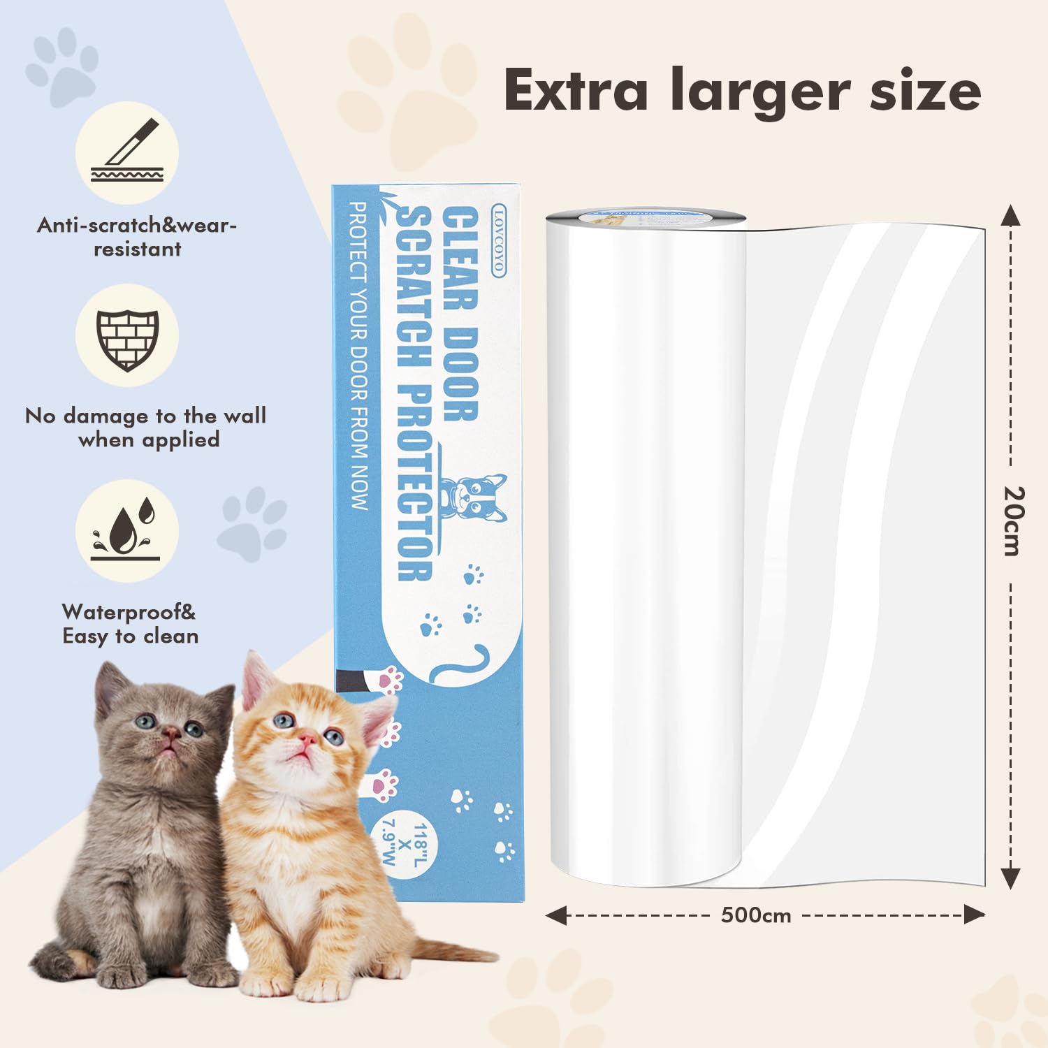 Lovcoyo Protezione Graffi Gatto, 20X500CM Protezione antigraffio per gatt, Divano Gatti Graffi Protezioni per Mobili per Divani, PVC Anti-Graffio Protector, Protezione per Divano Porta e mobilia