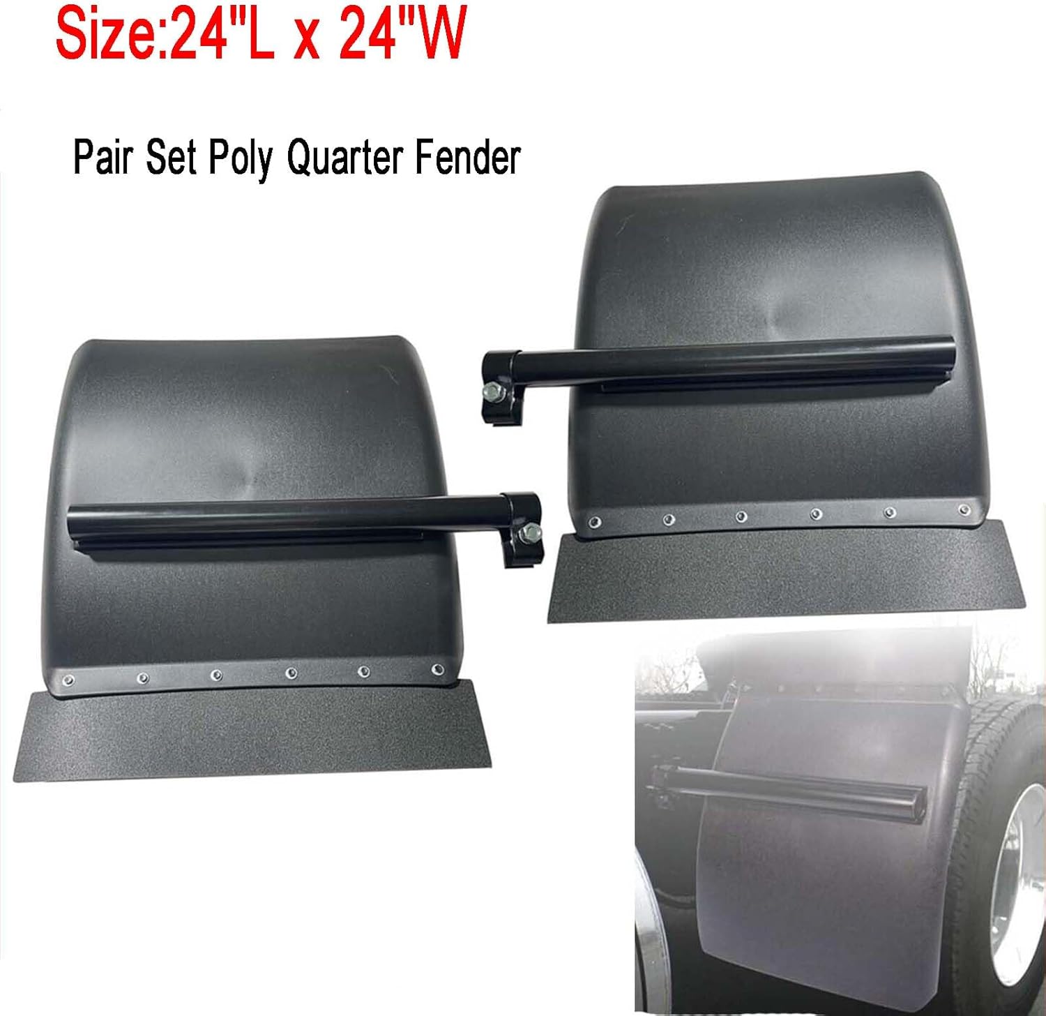 Pair Poly Quarter Fender 24" x 24" Mud Flap Hangers & 2PCS Quarter Fender Mount Post Universal for Semi Trucks, Quarter Fender Kit for Right&Left Side Pair Set