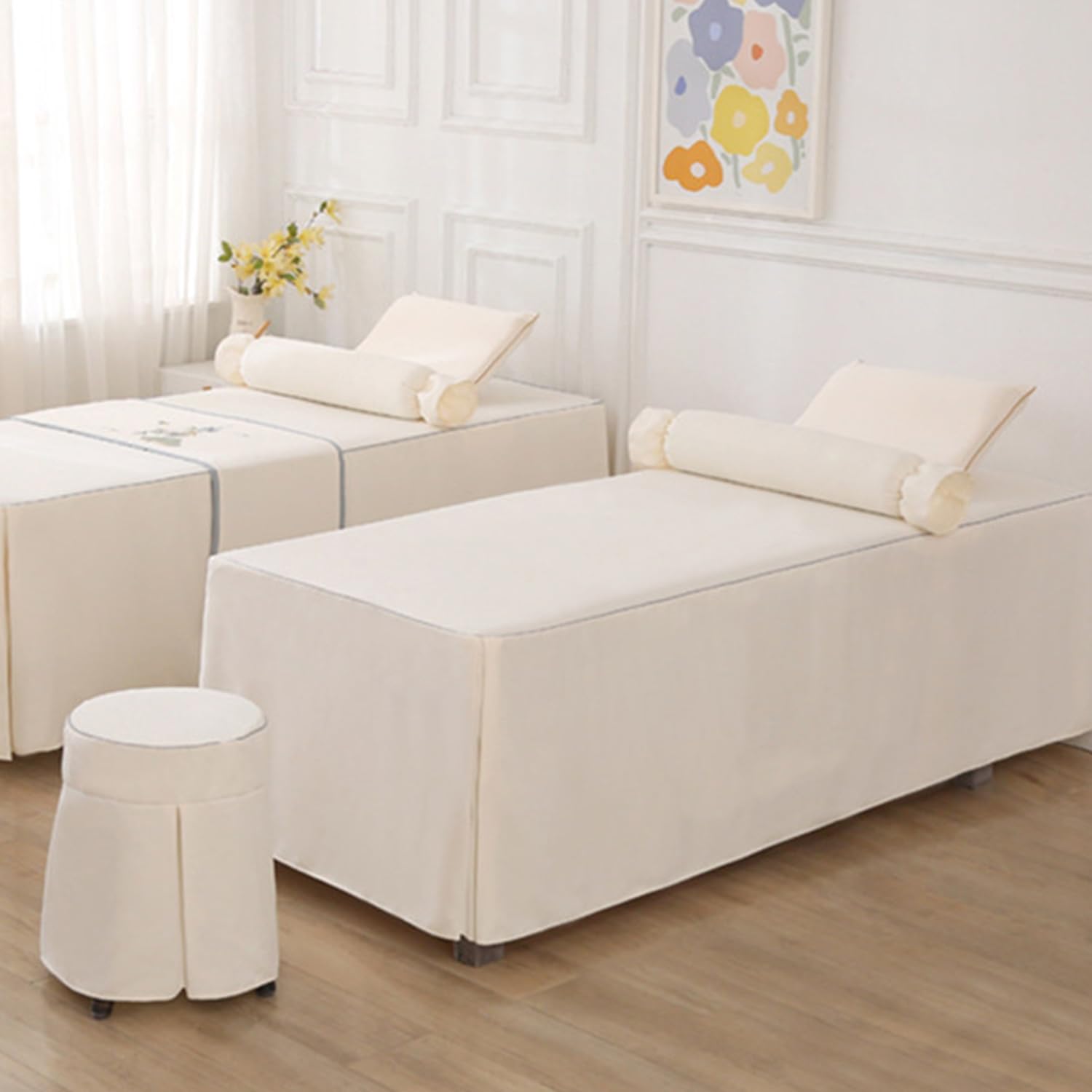 Pokrowiec na stół spa ze spódnicą, prześcieradło na łóżko z otworem na twarz, 70 x 185 cm, ochraniacz na kanapę do salonu piękności, pokrowiec na sprzęt spa, szary