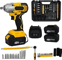 BE PLACE Furadeira e Parafusadeira de Impacto 48V Brushless com 2 Baterias 4.0Ah + Carregador Rápido + Maleta com Acessórios | Kit Completo Profissional