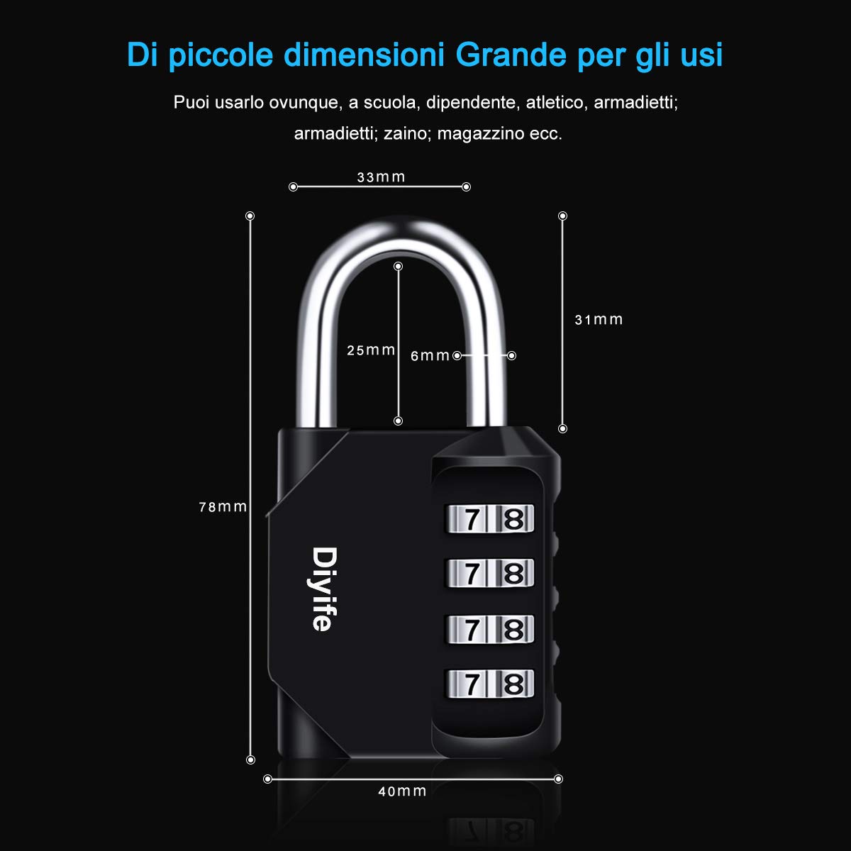 Lucchetto A Combinazione,[3 Pezzi][ImpermeabileVersione]Diyife Lucchetto A Combinazione 4 Cifre,Lucchetto Per Valigia Bagagli, Zaini, Armadietto, Palestra, Ufficio,Ecc.(Nero)