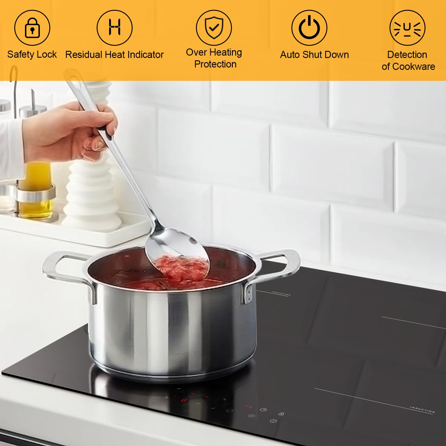 Induction Hob Plug in 13amp, Electric Induction Hobs 4 Zone, 60CM Electric Hobs Built-in 220V, 2800W Induction cooker with Safety Lock, Timer — view 6