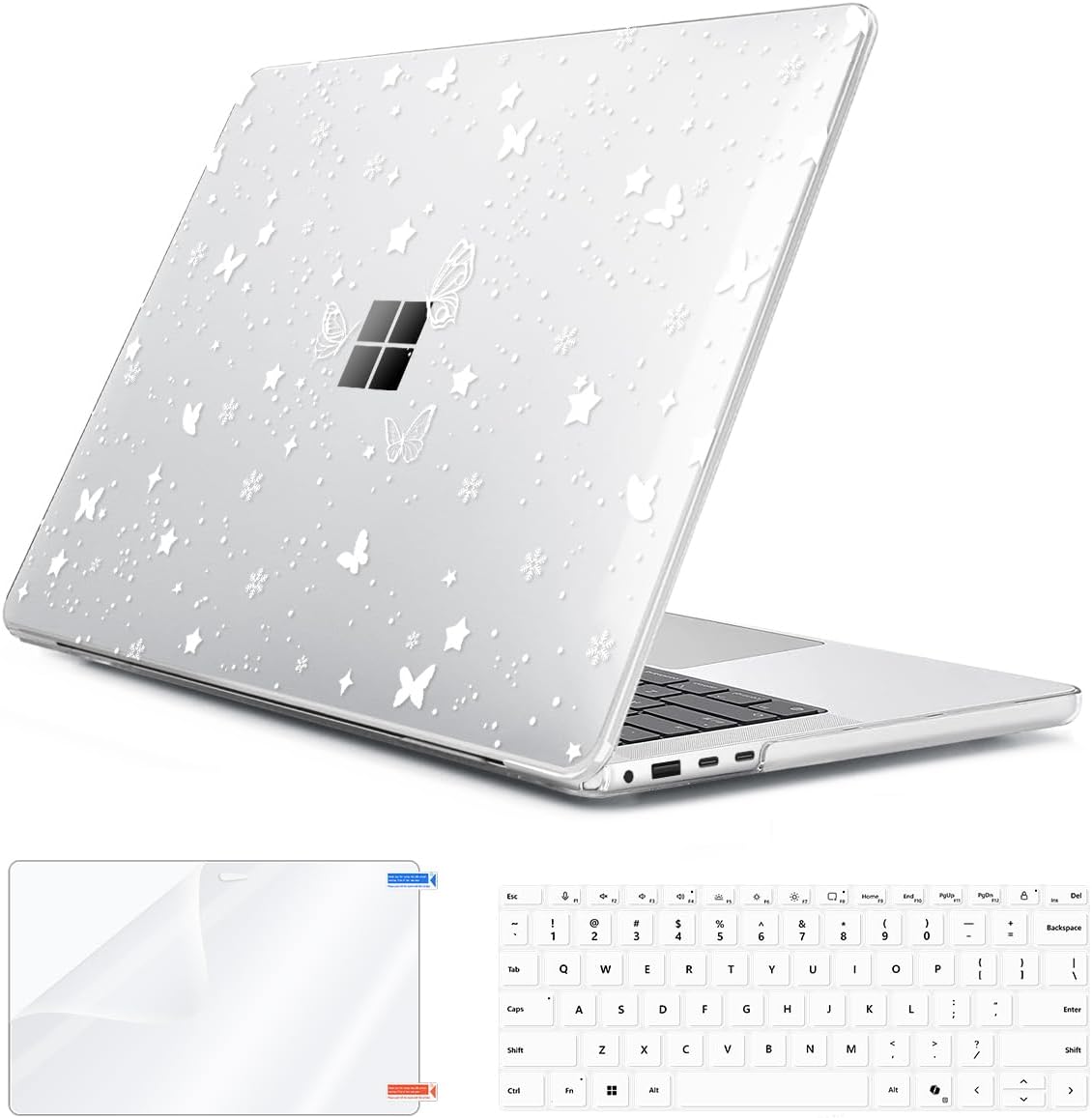 Case for Microsoft Surface Laptop 13.8 inch Touchscreen 2024 (7th Edition) Model 2036, Hard Shell Case + Keyboard Cover + Screen Film +Webcam Cover for 13.8'' Microsoft Surface Laptop 7, Bows