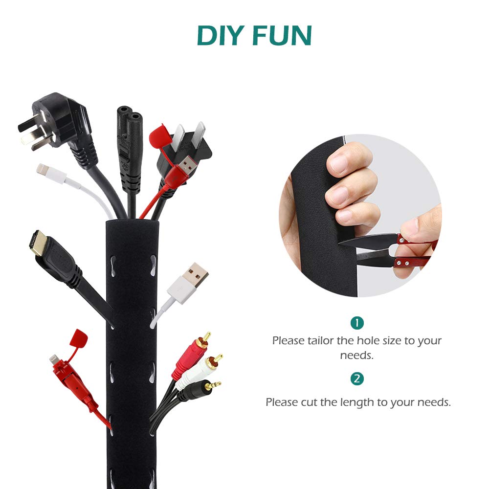 Organizar Cables 4m, GeeRic Neopreno Flexible Funda para Manejo De Cables, Impermeable, DIY Cortable y Ajustable, Protector de Cable para Escritorio, Oficina, Mesa, TV.