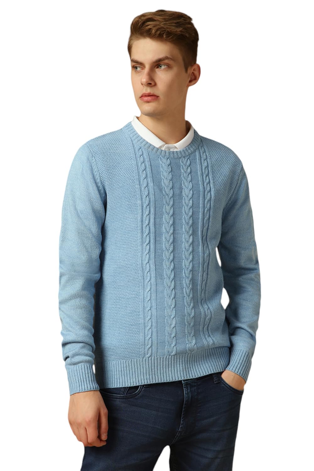 dennis lingo Men Blue Solid Slim Fit Full Sleeve Crew Pullover-picture-23