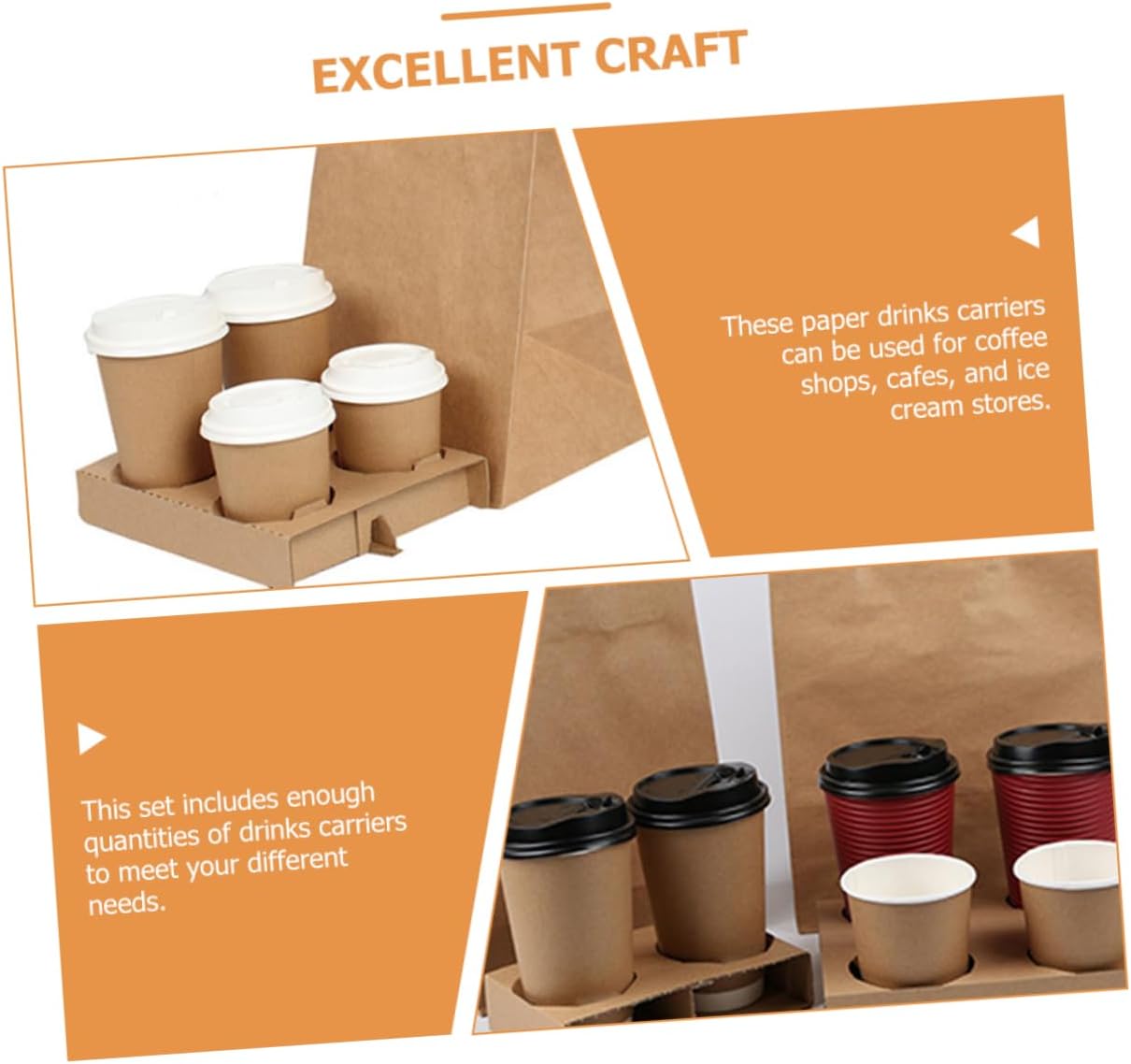 50pcs Corrugated Paper Drink Carrier Tray Cups Takeout Cup Holder for Juices for Food Trucks Cafes and Events