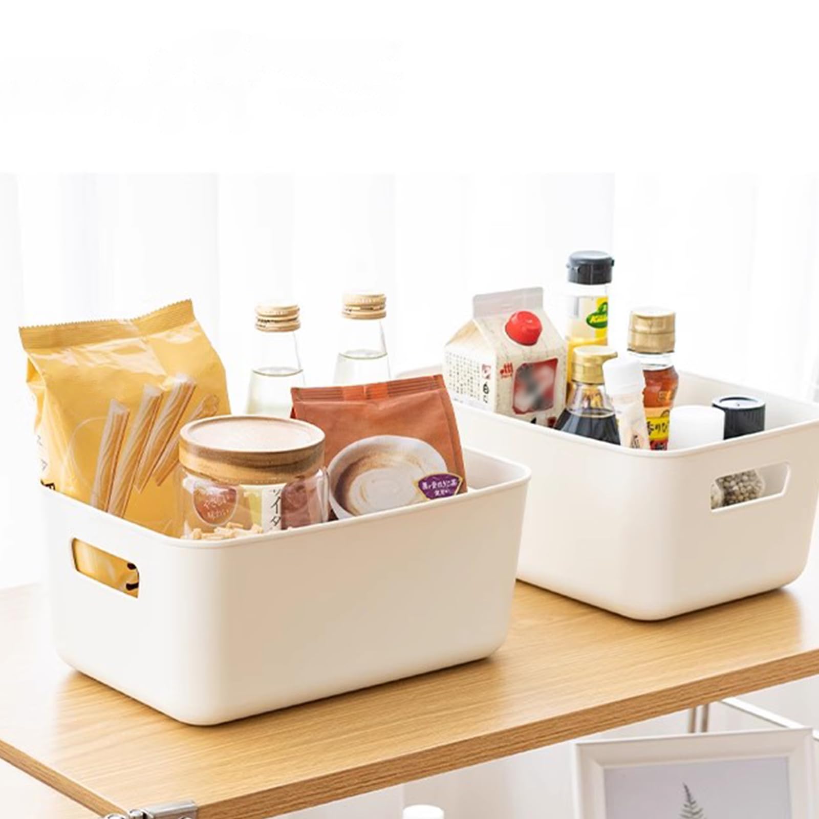 SHUESS 10 cajas de almacenamiento de plástico, 30 x 20 x 12,5 cm, grandes cestas blancas, cajas de almacenamiento, cajas organizadoras de plástico con asa, caja de plástico apilable para cocina