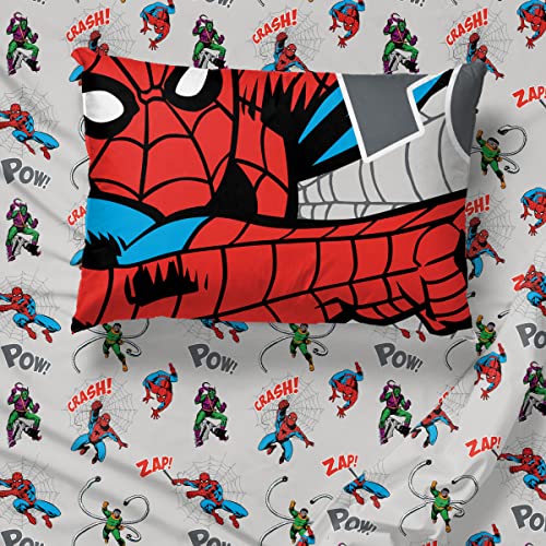 Image of Marvel Spiderman Queen Comforter Set 7 Piece Bedding for Boys, Grey | Bed in a Bag, Comforter Sheets Shams Pillowcases, Official Product, Soft Microfiber, Machine Washable Easy Care, Boys Gift