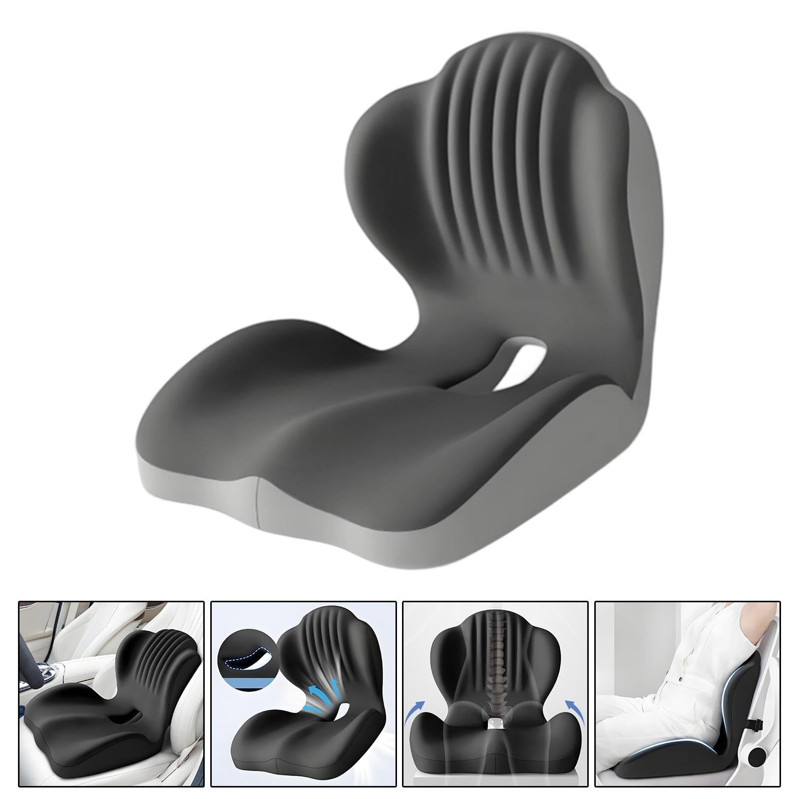 Cojín para Silla de Oficina con Almohada Respaldo Espuma Viscoelástica Funda Extraíble Transpirable Alivio de Presión Adecuado para Viaje H, Negro, Individual