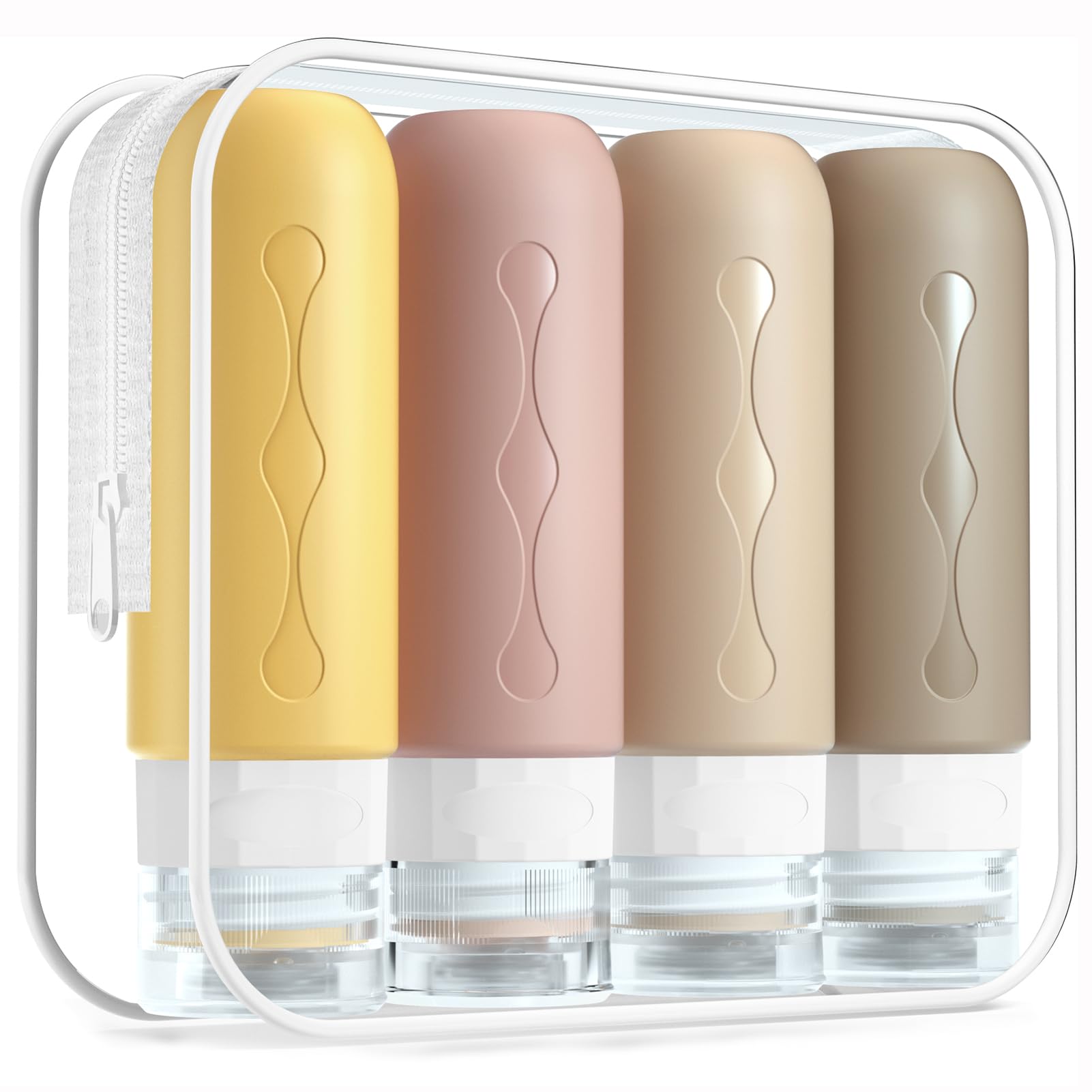 Gemice Apricot Portable Travel Bottle, 4 Pack Silicone Travel Containers Set Leakproof Refillable Squeezable For Lotion Liquid Shampoos, Soap And Toiletries (90Ml)
