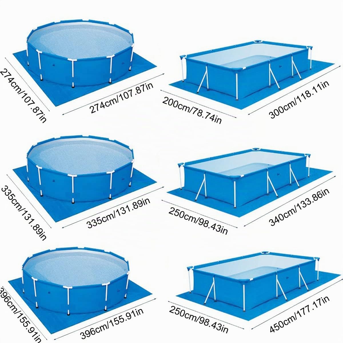 Alfombra de suelo para piscina, exterior de tierra, alfombra de protección azul, impermeable, plegable, protector de suelo para piscina rectangular y redonda (200 x 300 cm)