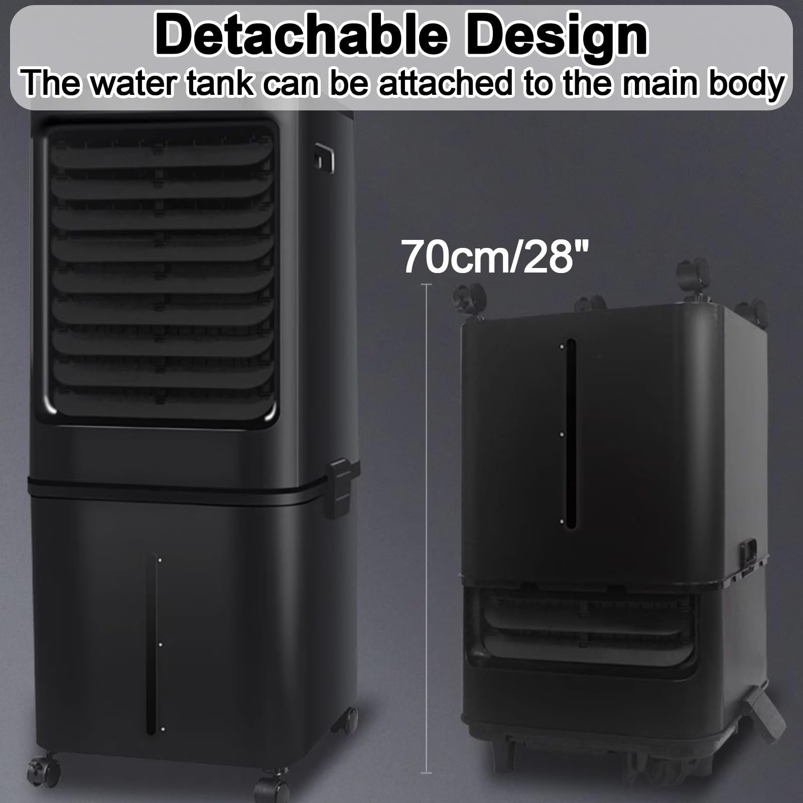 Raffrescatore Evaporativo Portatile con Serbatoio Dell'acqua da 40 L | Design con Riempimento Dall'alto, Timer da 15 ore, Controllo Touch e Telecomando, Nero, per Camera da Letto e Ufficio