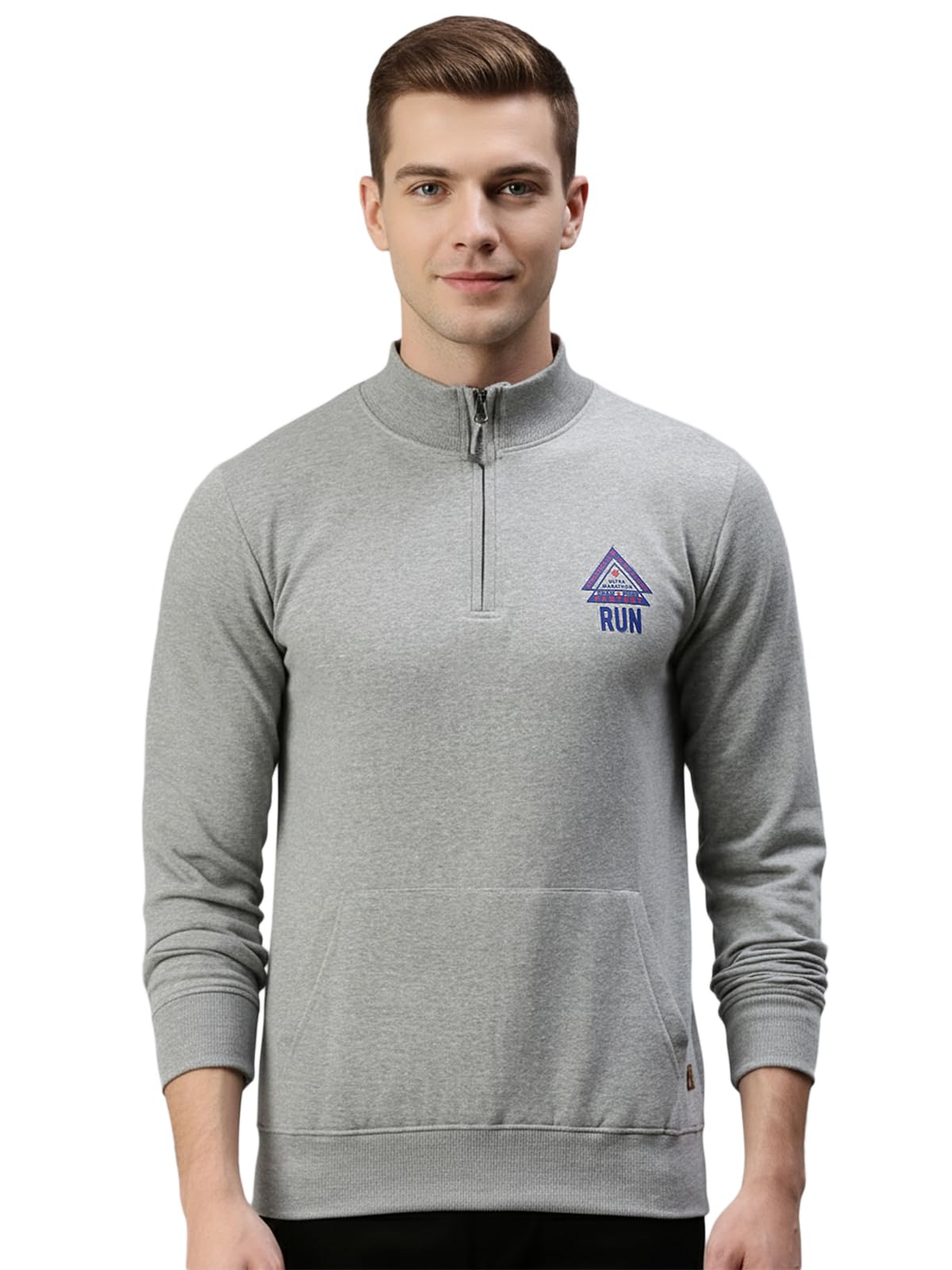 Men's Super Soft Cotton Solid Regular Fit Full Sleeve Hi-Neck Half Zip Sweatshirt | Kangaroo Pocket | Style - 9004