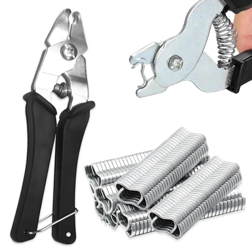 BNGXR Wurstclipper Zange mit 1200 Clips - Hog Ringzange für Pet Käfige, Polstermontage und Zaunbefestigung (Schwarz)