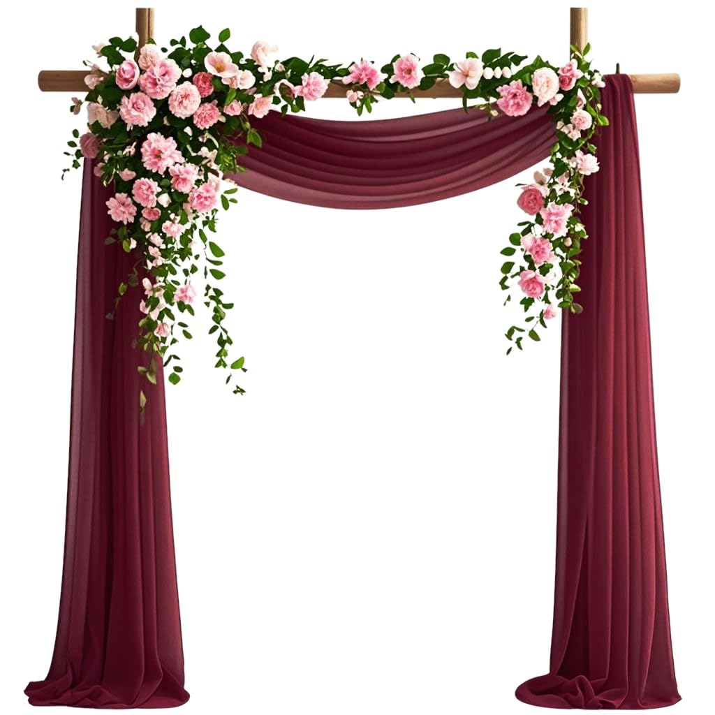 Photo 1 of (Different Color) Wedding Arch Draping Fabric, 29" x 20ft Rose Sheer Curtains Wedding Decorations for Ceremony, 6.7 Yards Rose Chiffon Draping Fabric Backdrop