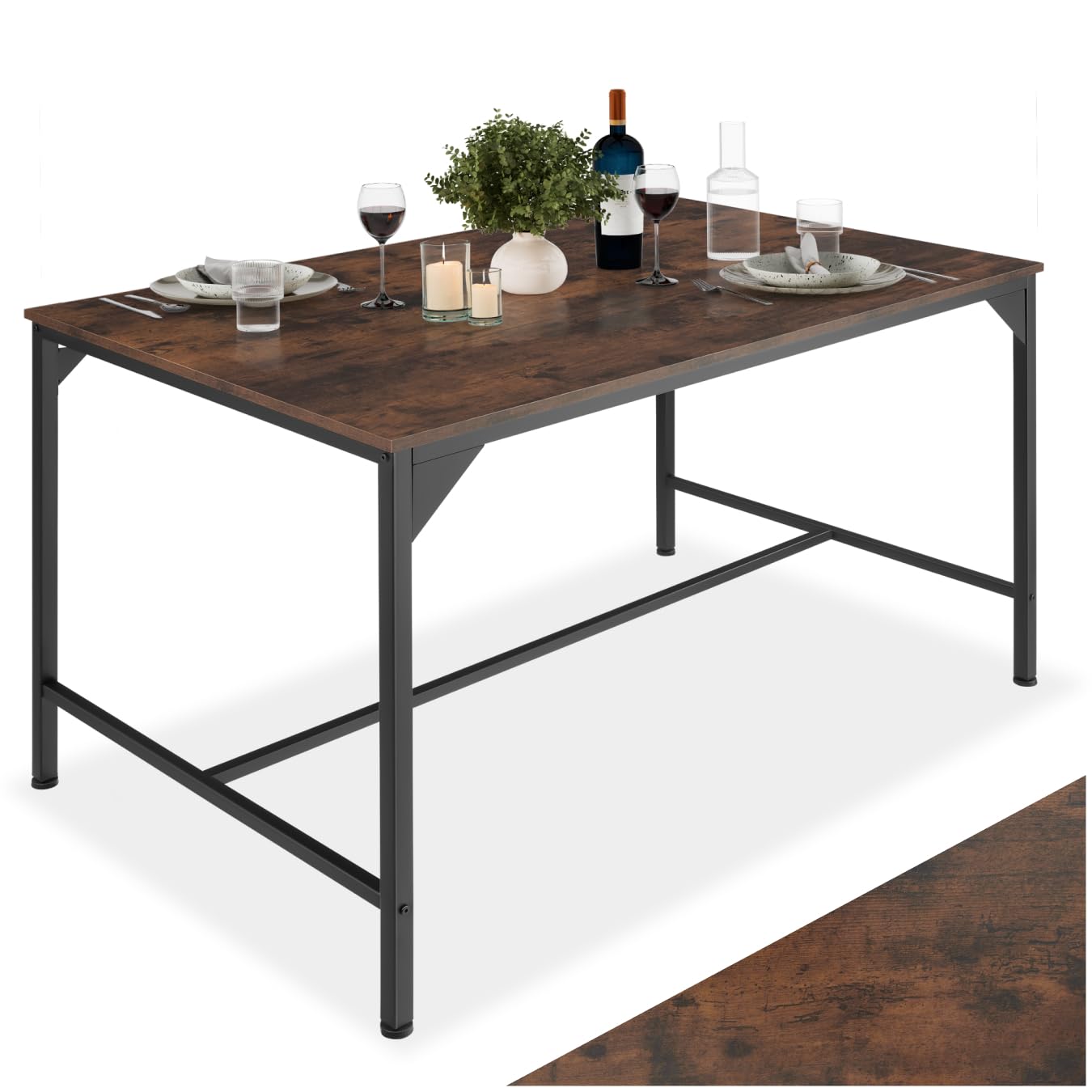 Table à manger 120 cm style industriel en bois foncé et acier pour cuisine 4 places