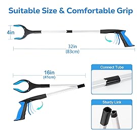 Grabber Reacher Tool - 32 Extra Long Foldable Gripper and Reaching Tool - Heavy Duty Pick Up Stick Grabbers for Seniors, Trash, Surgery Recovery Must Haves Gifts (Blue+Orange 2P)