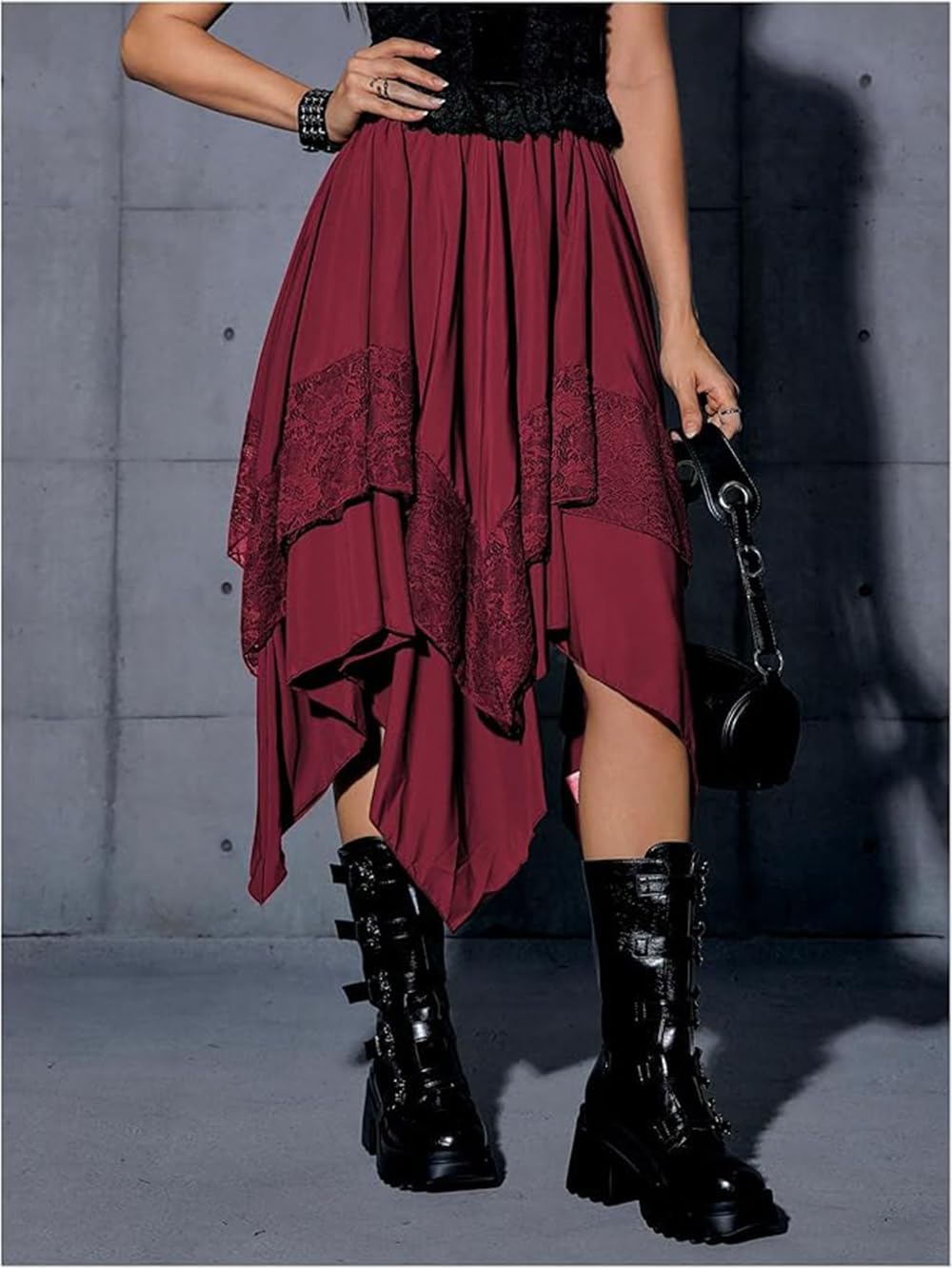 Women's Flowy Fairy Renaissance Skirt Lace Layered Gothic Asymmetrical Midi Skirts - Image 3