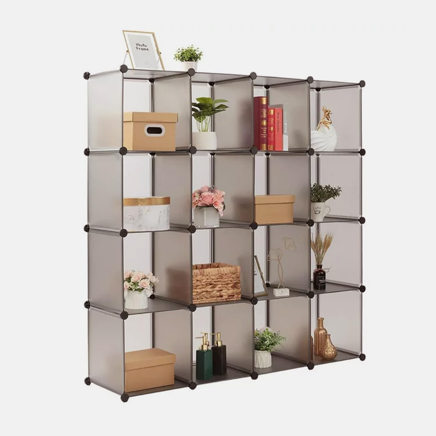 Organizzatore Modulare 16 Cubi per Armadio e Libreria - Scaffale Multiuso con Martello, Pannelli Impermeabili, Struttura Metallica Rinforzata - Ideale per Vestiti, Libri, Giocattoli (Grigio)