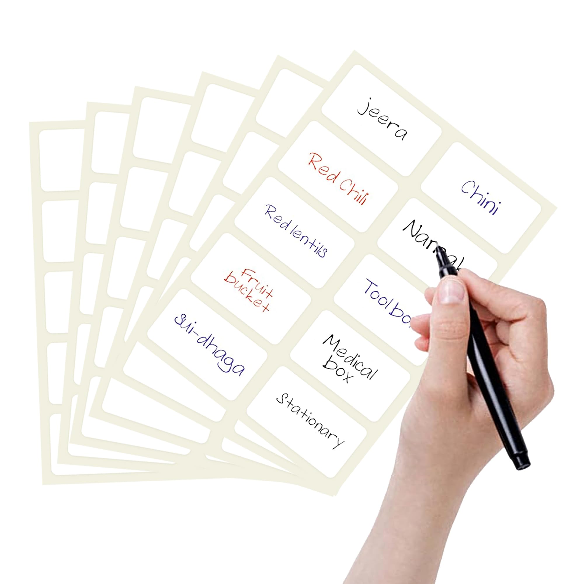 GLUN® 200 Pcs Waterproof Pearl White Vinyl Stickers(No Residue) with Black Marker for Mason Jars Glass Bottles, Decals Craft, Kitchen Jar Labels Bottle Stickers 25x50mm