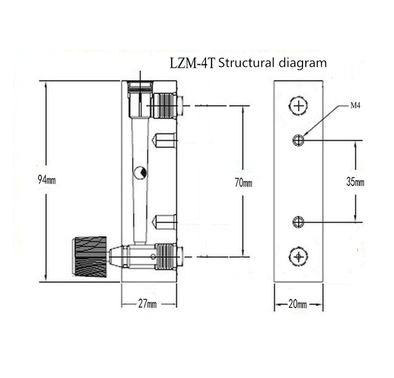 Medidor de flujo de aire ajustable LZM-4T 0,1-1L/min medidor de flujo pequeño flotante(0.2-2L min)