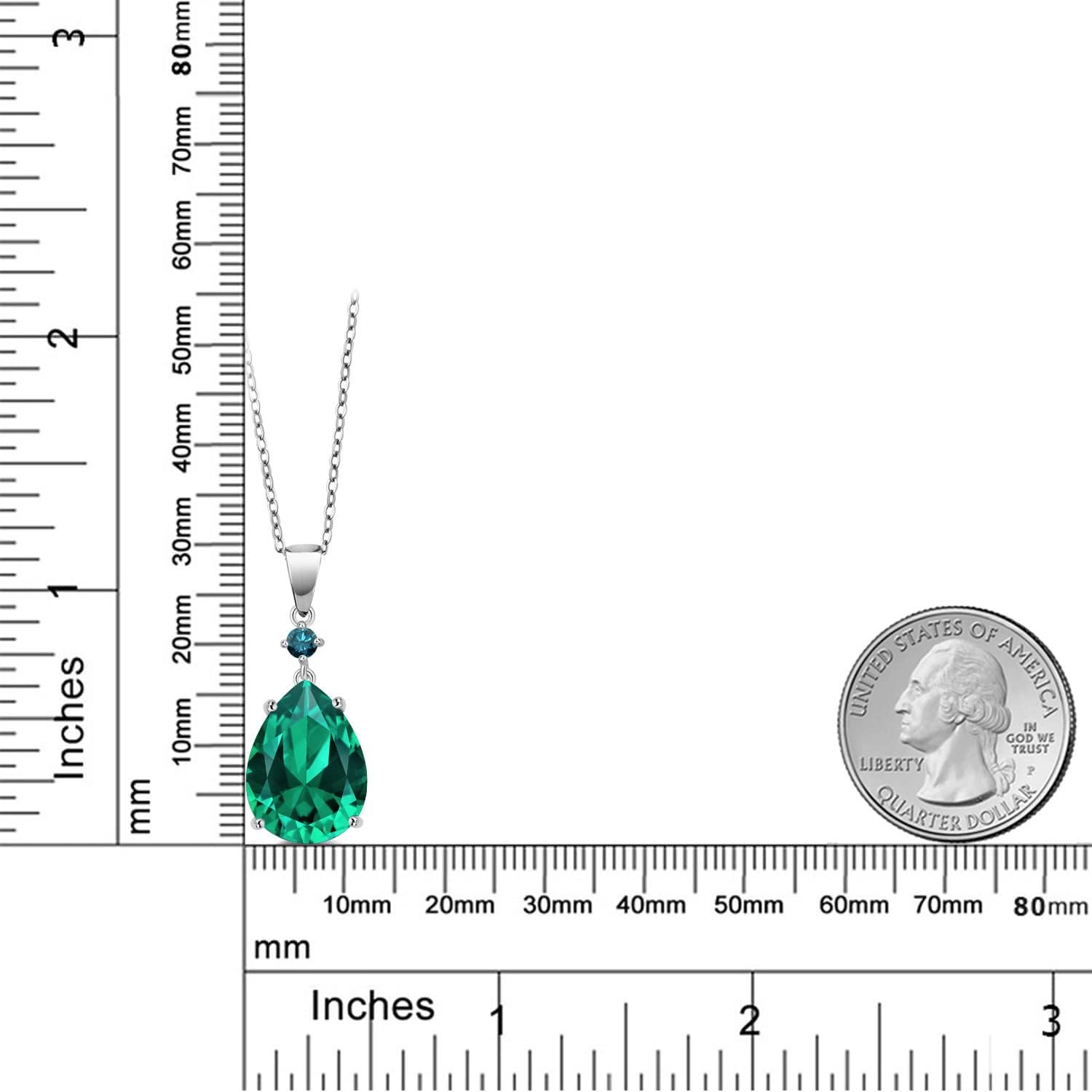 Gem Stone King 8.35 Cttw Green Nano Emerald and Blue Diamond Pendant Necklace For Women | 925 Sterling Silver | Pear Shape 16X12MM | Gemstone Birthstone | With 18 Inch Chain - Image 2