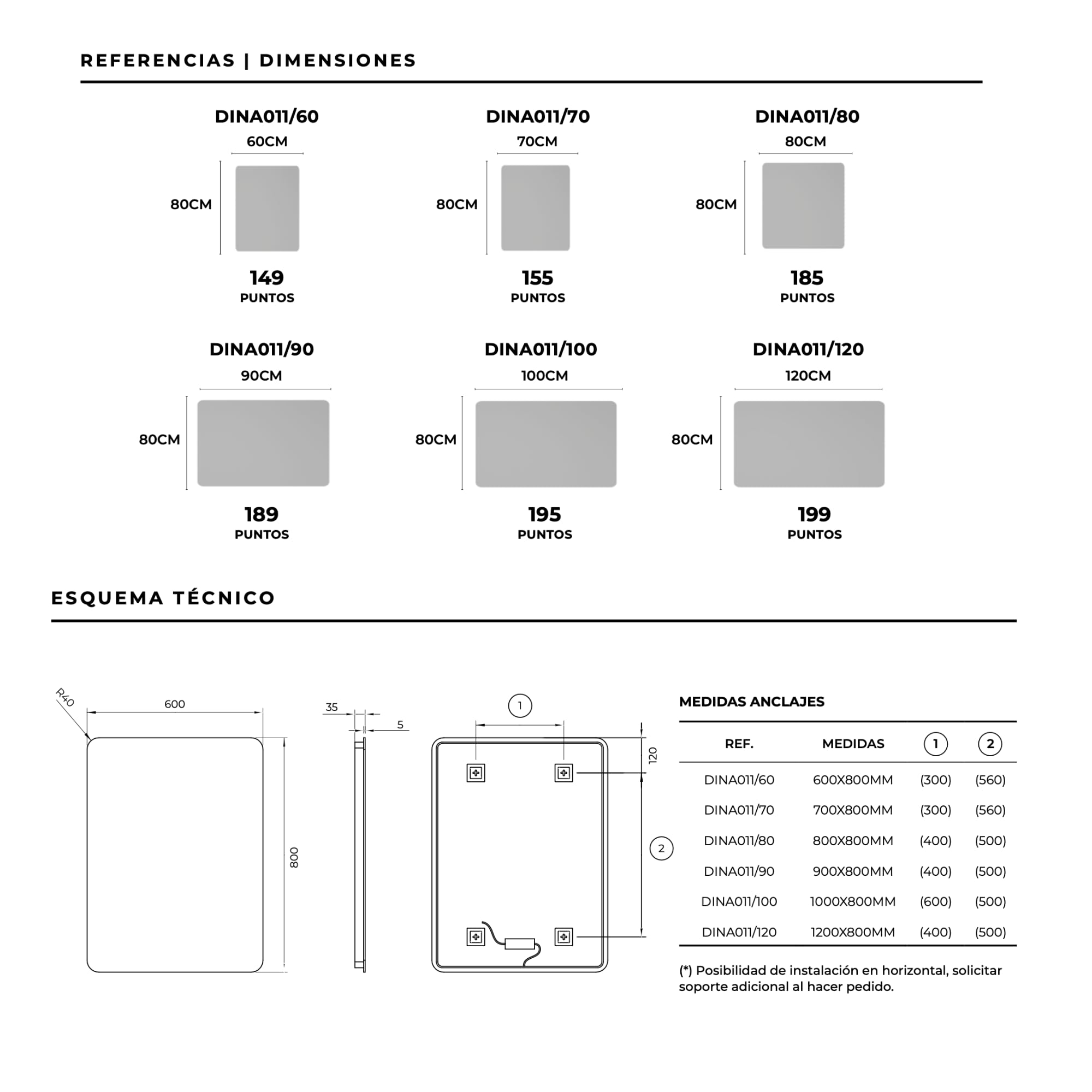 NOLUXA LEDIMEX - Lustro łazienkowe ze światłem | Duże podświetlane lustro łazienkowe | Lustro LED o mocy 24 W | Kwadratowe lustro ścienne 70x80cm | Seria Dania | Kolor chromu | 3 lata
