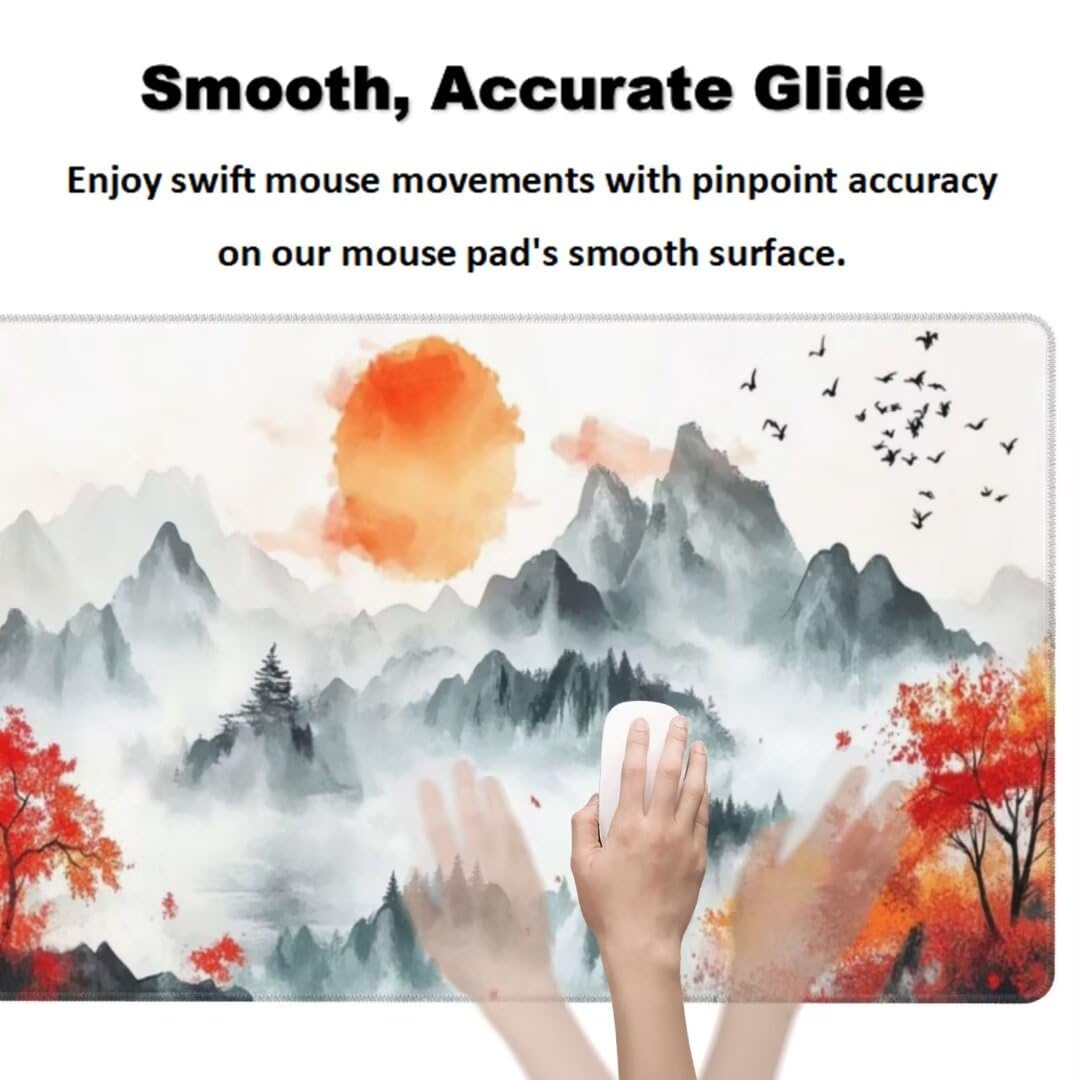 Japanisch Wind Mauspad 1600 x 800mm, Mousepad XXL Schreibtischunterlage Landschaft Mouse Pad, Gaming Mauspad Verbessert Präzision und Geschwindigkeit, Gaming-Mauspads für Pc und Gaming Zubehör qw105