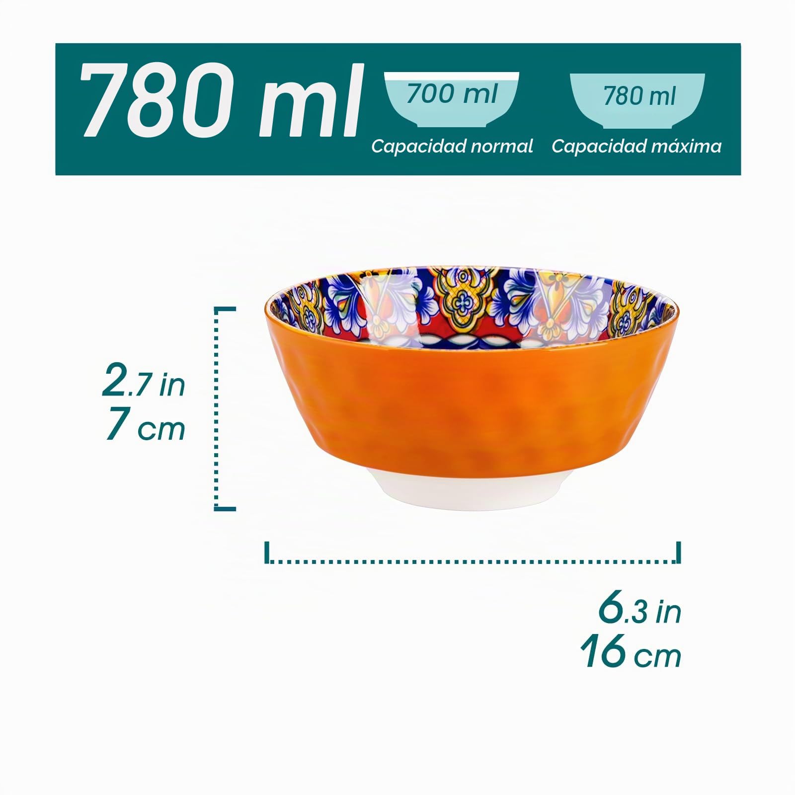 vancasso SIMI Cuencos de Pasta Set de 6, 21cm Porcelana Plato Hondo, 950ml Platos para Ensalada, Juego de Ensaladera Grande, Tazón de Frutas, Apto para Lavavajillas e Microondas, Estilo bohemio