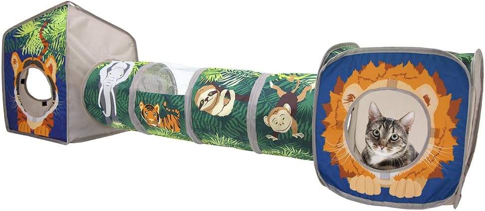Kitty City Collapsible Jungle Cat Cube Set: Cat Bed, Tunnel & Toy