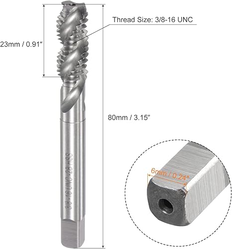 Miniatura 2 de uxcell Grifos de flauta espiral, 38-16 UNC 2B Acero de alta velocidad (HSS) sin recubrimiento de la máquina de fresado de roscas roscado de rosca de