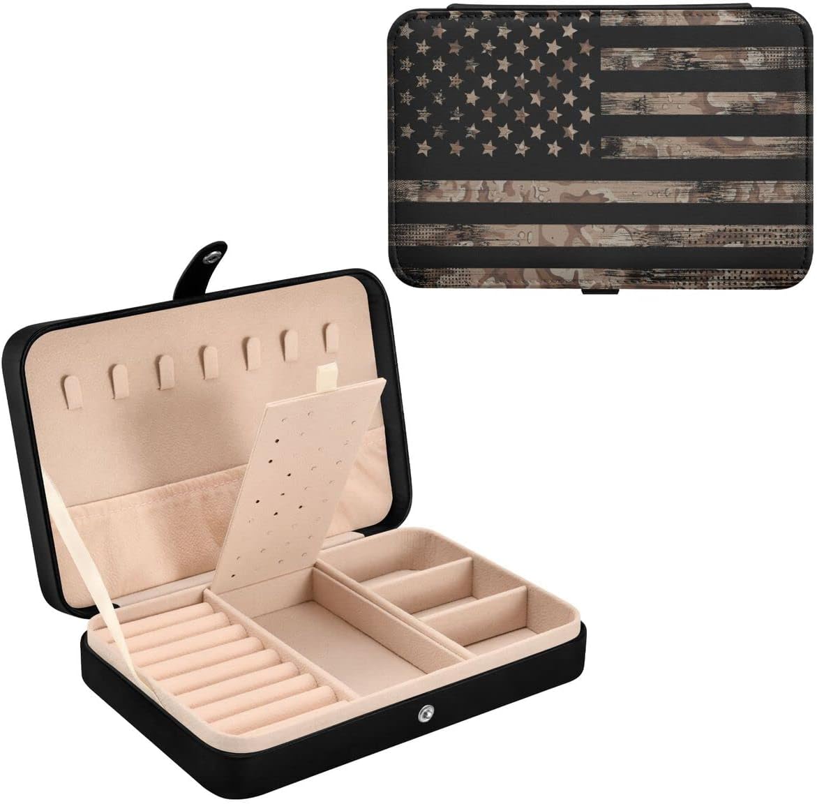 Bolaz Leather Jewelry Box Jewelry Case Storage Box American Us Flag Vintage For Rings Earrings Necklaces