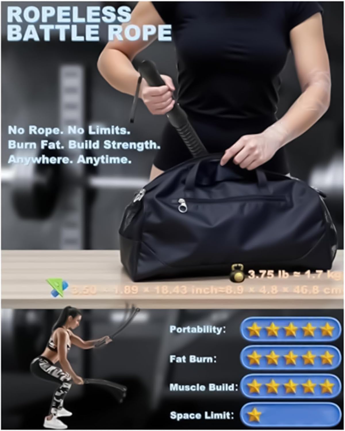 Battle Ropes for Home Gym Weighted Portable Full Body Strength Training | Exercise Workout Battle Rope for Cardio Aerobic Bodybuilding Speed Endurance Home Gym
