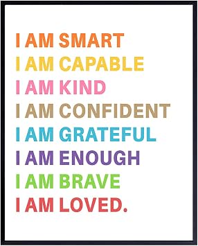 I Am positive Affirmations for Women - Inspirational Wall Decor for Kids, Boys, Girls, Toddler - Motivational Quotes Wall Art Nursery Room Decor - Family Decorations for playroom, Classroom, Bedroom
