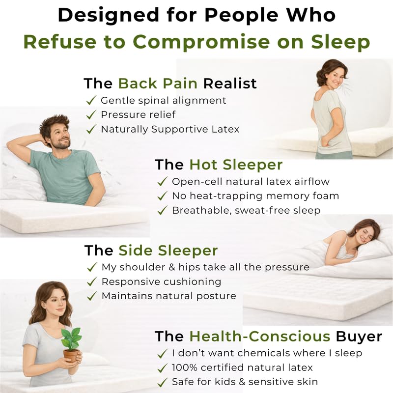 Image of Dreamzee 100% Certified Natural Latex Mattress Topper with Organic Cotton GOTS Fabric | Medium Comfort | 5 Year's Warranty | Mattress Padding Topper Queen Size (75x60x2 Inches)