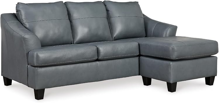 Signature Design by Ashley Genoa Modern Leather Sectional Sofa Couch with Chaise Lounge, Blue
