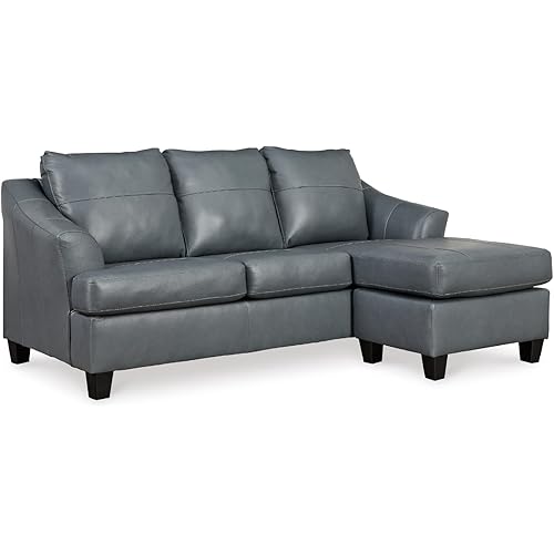 Signature Design by Ashley Genoa Modern Leather Sectional Sofa Couch with Chaise Lounge, Blue