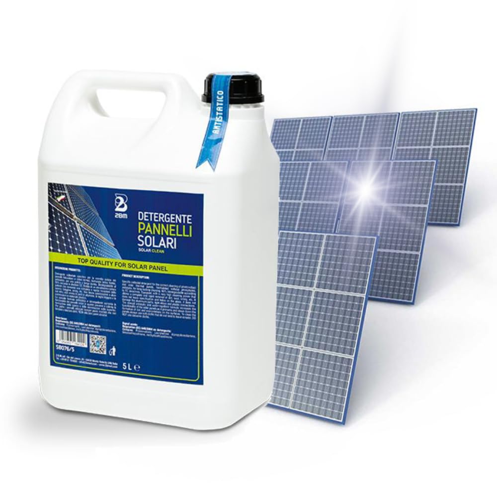 2BM SOLAR CLEAN Detergente 5L Specifico Pulizia Pannelli Fotovoltaici e Solari, Antistatico, Alto Potere Pulente