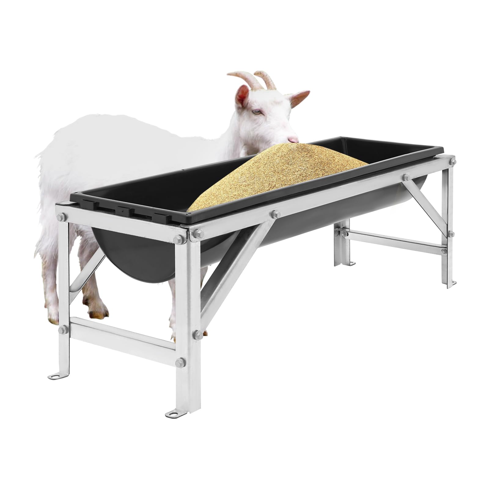 Mangiatoia grande volume, 35 l, con supporto, design aperto su entrambi i lati, per cavalli, capre, pecore, mucche, maiali