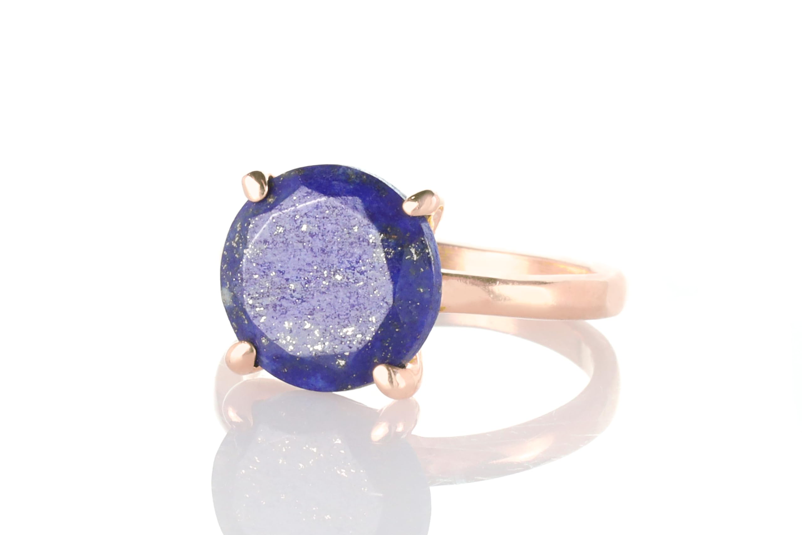 ANEMONE JEWELRY Anillos Azules Facetados para Mujer - Anillo de Lapislázuli de Oro Rosa de 14k - Piedra de Nacimiento, Aniversario, Joyería Formal y Bohemia para Mujer - Anillo Hecho a Mano