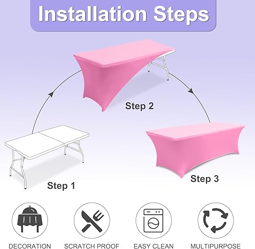 Miniatura 60 de ABCCANOPY Paquete de 2 manteles de elastano negro de 6 pies, elásticos, resistentes a las arrugas, reutilizables, para mesa plegable rectangular