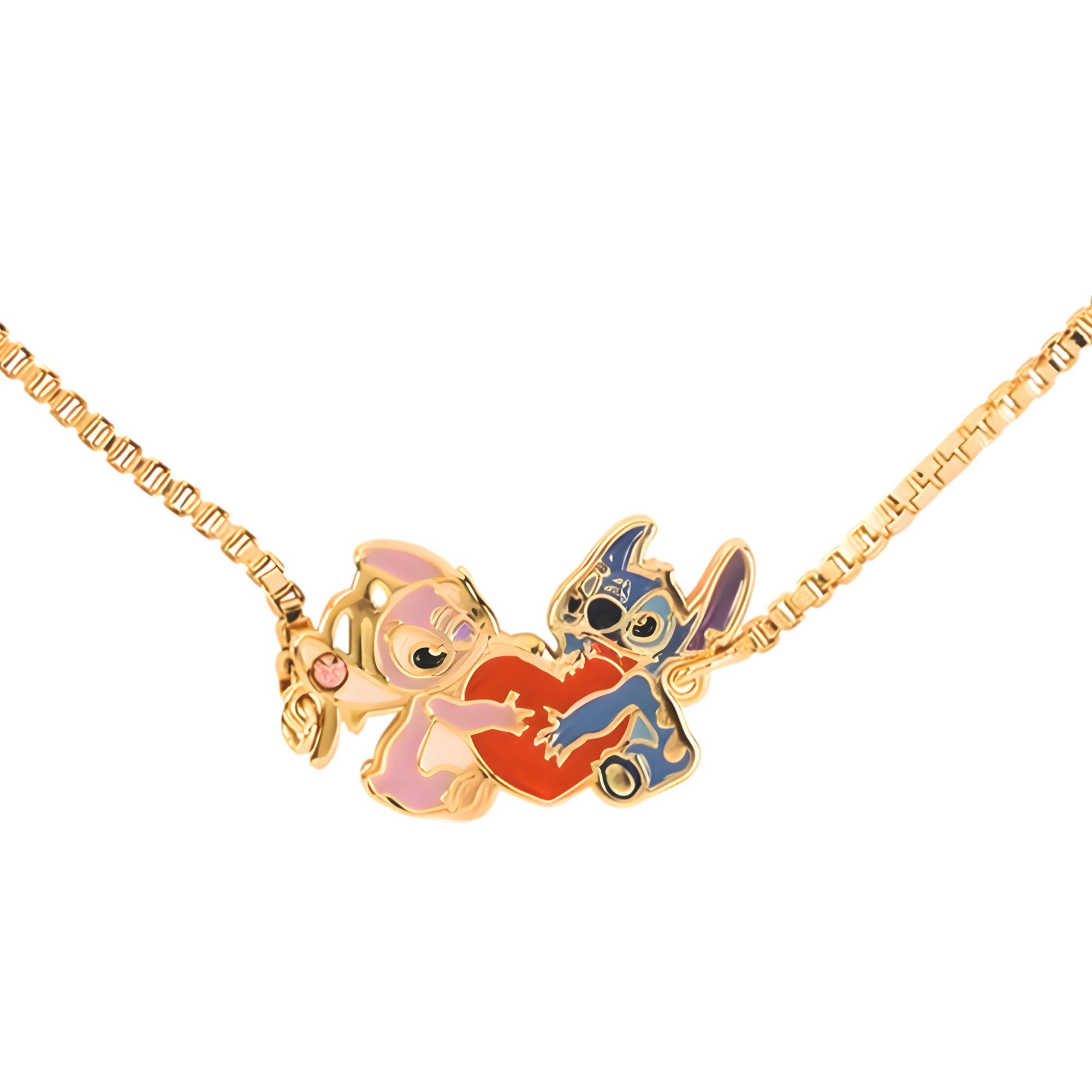 Disney Womens Stitch and Angel Heart Lariat Bracelet Official License, 18kt Gold Flash Plated, Mother's Day Gifts