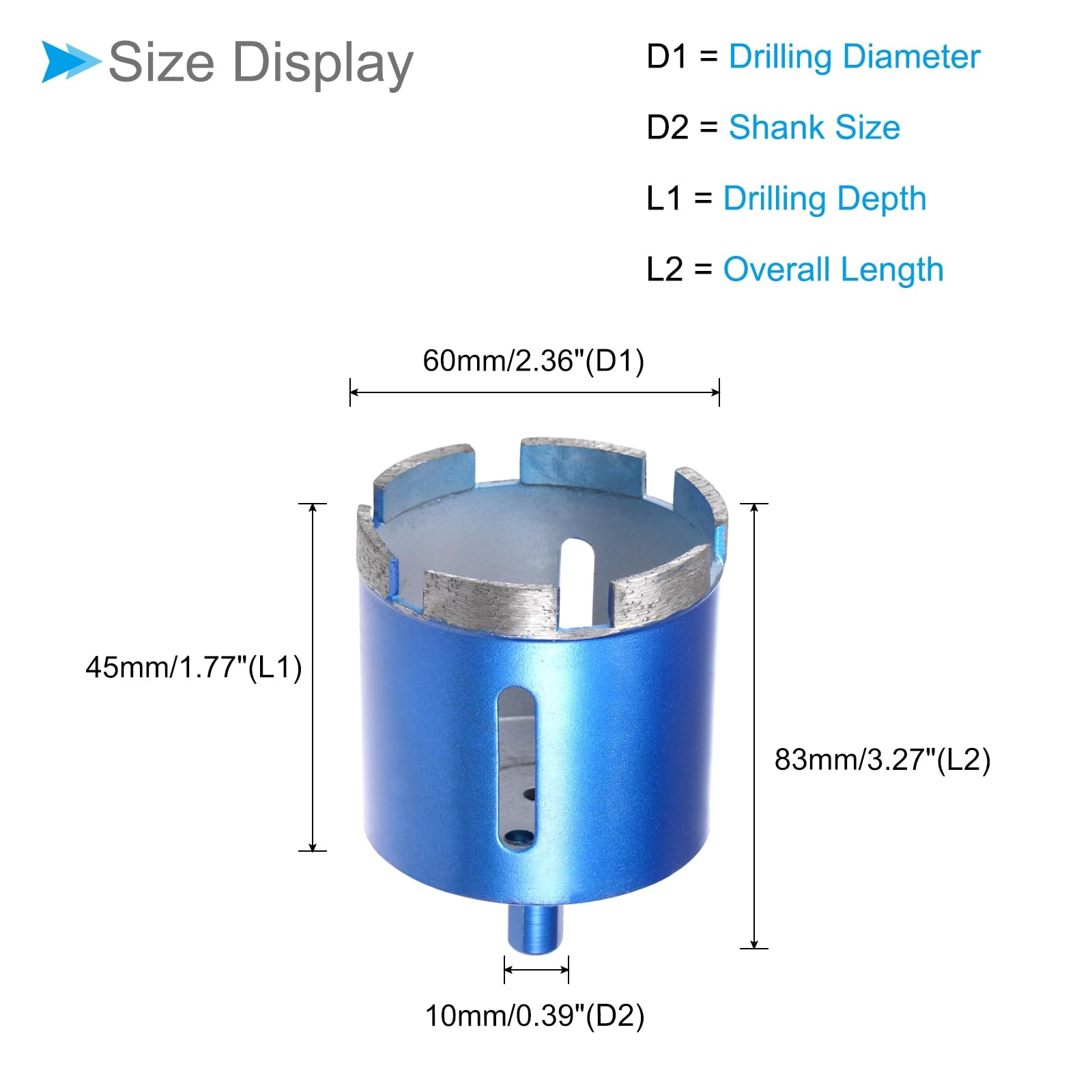 CoCud Diamond Core Drill Bit, 60mm Dia Round Shank, Tiles Stones Marble Concrete Dry/Wet Hole Saws Blue - Image 2